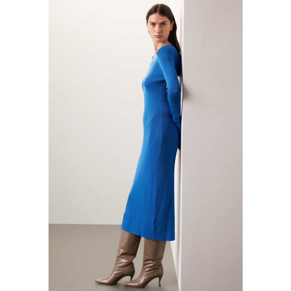 Great Jones Cobalt Blue Ribbed Knit Long Sleeve Sweater Midi Dress Size Large - Picture 2 of 12